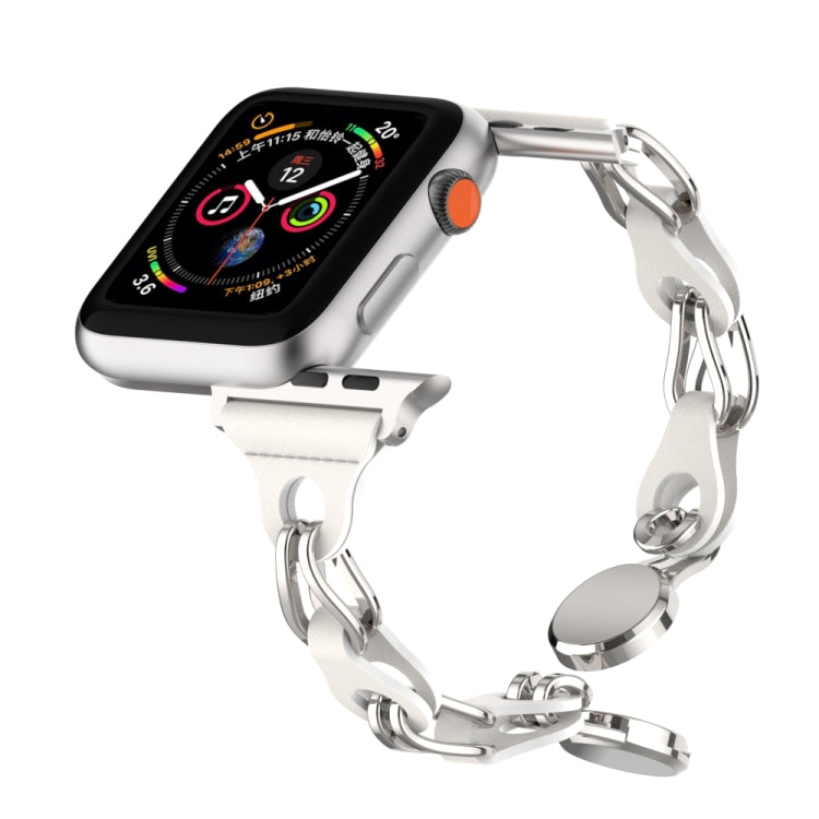 For Apple Watch 7 41mm Hollow Leather Chain Magnetic Buckle Watch Band(White) - Watch Bands by PMC TechLife | Online Shopping South Africa | PMC TechLife