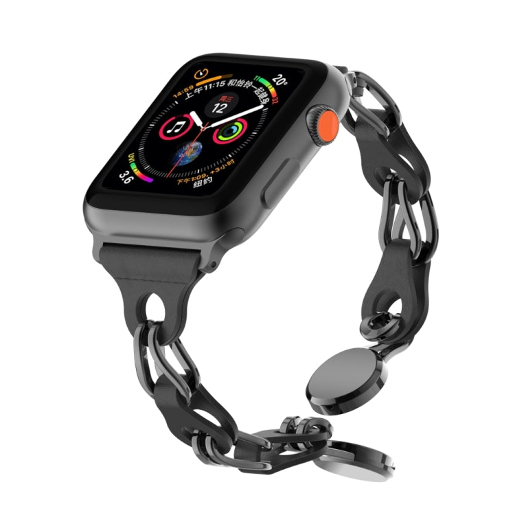 For Apple Watch 8 45mm Hollow Leather Chain Magnetic Buckle Watch Band(Black) - Watch Bands by PMC TechLife | Online Shopping South Africa | PMC TechLife
