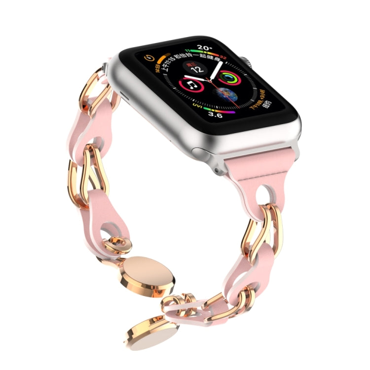 For Apple Watch 8 45mm Hollow Leather Chain Magnetic Buckle Watch Band(Pink) - Watch Bands by PMC TechLife | Online Shopping South Africa | PMC TechLife