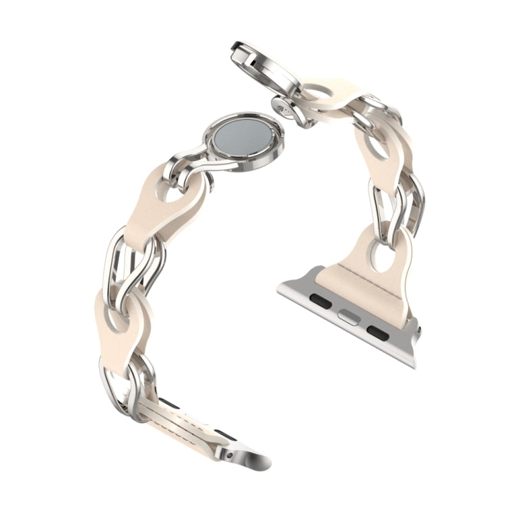 For Apple Watch 8 45mm Hollow Leather Chain Magnetic Buckle Watch Band(Starlight Color) - Watch Bands by PMC TechLife | Online Shopping South Africa | PMC TechLife