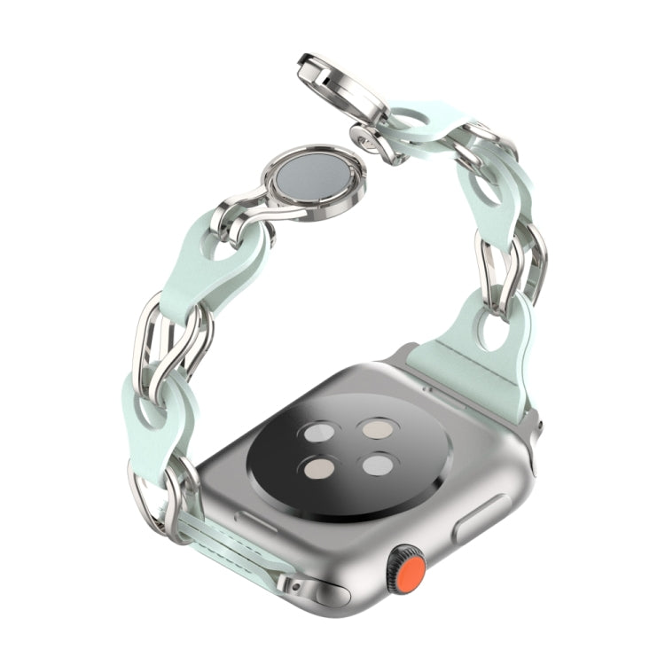 For Apple Watch 8 41mm Hollow Leather Chain Magnetic Buckle Watch Band(Blue) - Watch Bands by PMC TechLife | Online Shopping South Africa | PMC TechLife