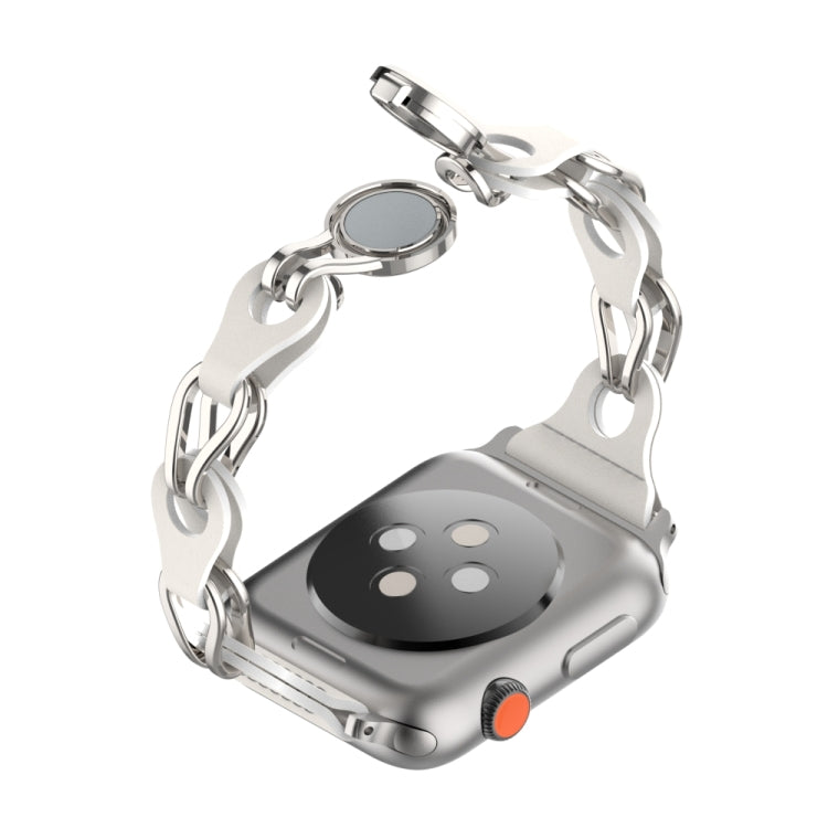 For Apple Watch Ultra 49mm Hollow Leather Chain Magnetic Buckle Watch Band(White) - Watch Bands by PMC TechLife | Online Shopping South Africa | PMC TechLife