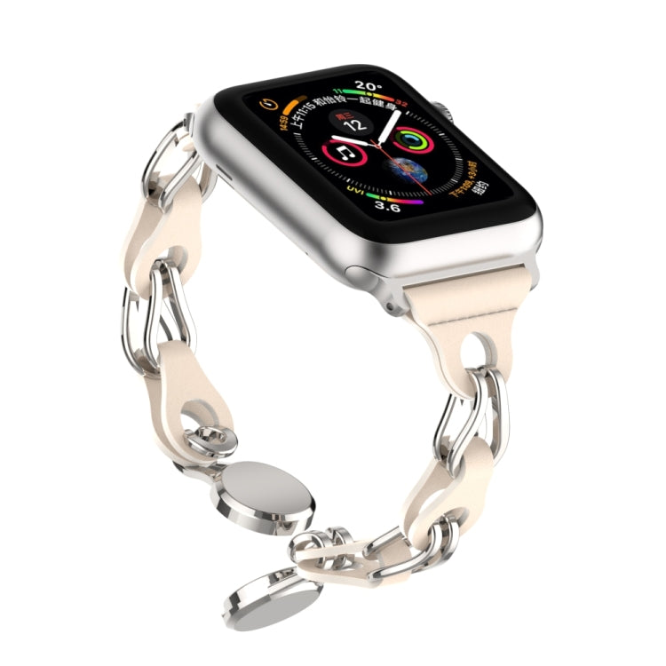 For Apple Watch Ultra 49mm Hollow Leather Chain Magnetic Buckle Watch Band(Starlight Color) - Watch Bands by PMC TechLife | Online Shopping South Africa | PMC TechLife