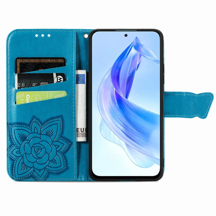 For Honor 90 Lite Butterfly Love Flower Embossed Leather Phone Case(Blue) - Huawei Cases by PMC TechLife | Online Shopping South Africa | PMC TechLife | Buy Now Pay Later Mobicred