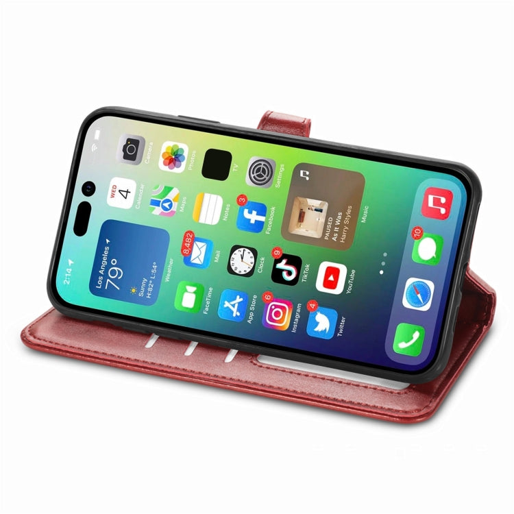 For iPhone 15 Plus Retro Solid Color Buckle Leather Phone Case(Red) - free shipping - PMC TechLife - Order now!