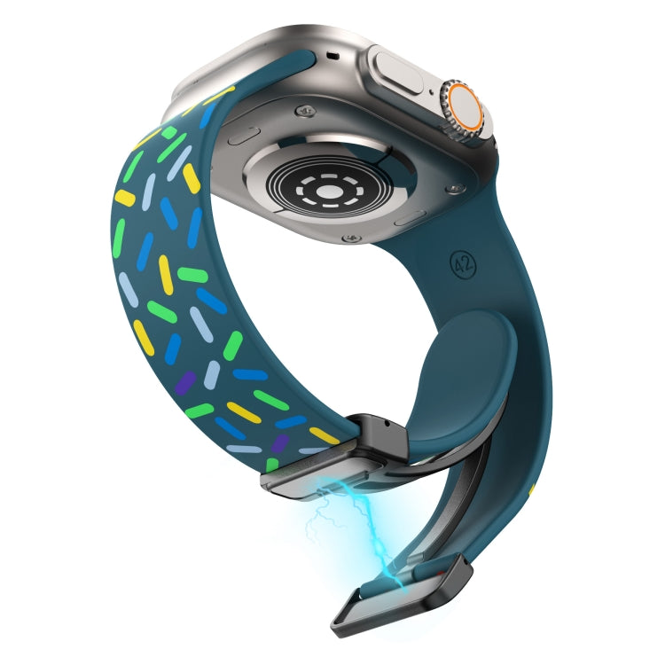For Apple Watch SE 2022 40mm Rainbow Dots Silicone Magnetic Black Buckle Watch Band(Blue) - Watch Bands by PMC TechLife | Online Shopping South Africa | PMC TechLife