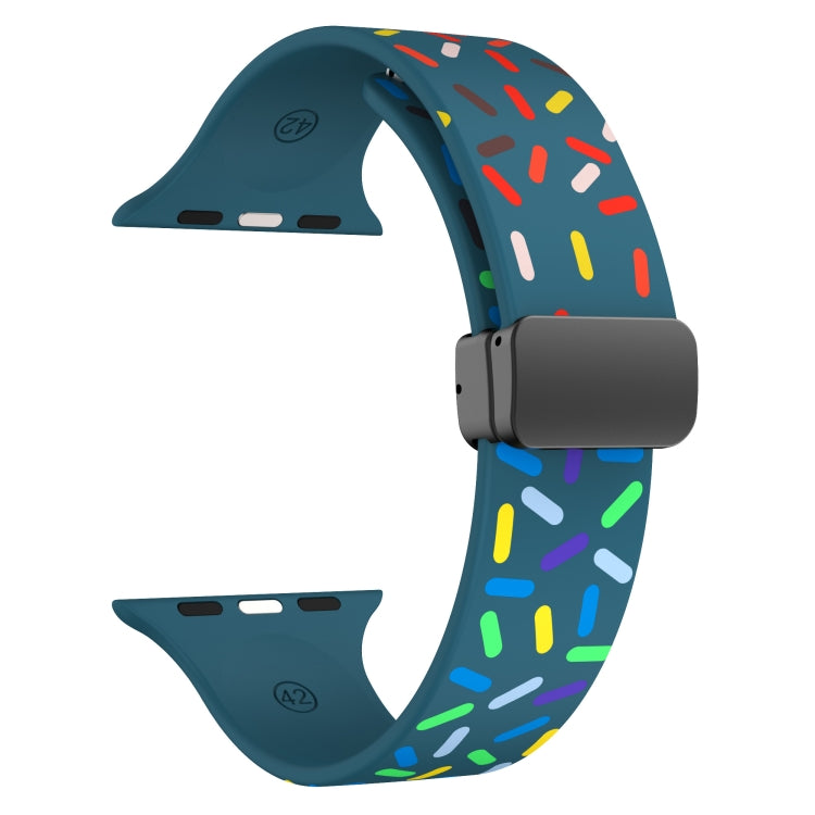 For Apple Watch SE 2022 44mm Rainbow Dots Silicone Magnetic Black Buckle Watch Band(Blue) - Watch Bands by PMC TechLife | Online Shopping South Africa | PMC TechLife
