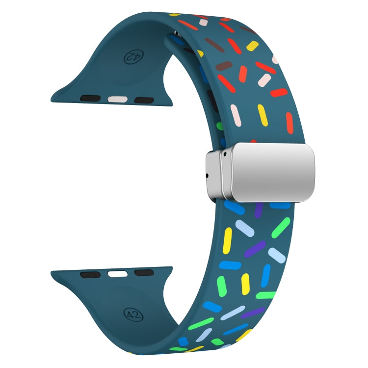 For Apple Watch 7 45mm Rainbow Dots Silicone Magnetic Buckle Watch Band(Blue) - Watch Bands by PMC TechLife | Online Shopping South Africa | PMC TechLife