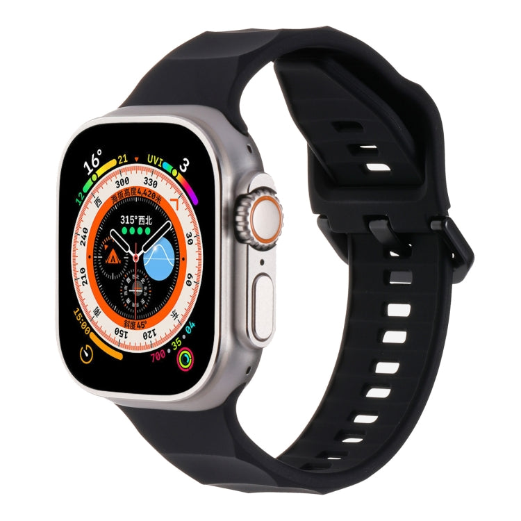 For Apple Watch 8 45mm Ripple Silicone Sports Watch Band(Black) - Watch Bands by PMC TechLife | Online Shopping South Africa | PMC TechLife