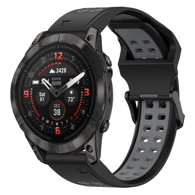 For Garmin Epix Pro 47mm 22mm Two-Color Reverse Buckle Silicone Watch Band(Black+Grey) - Watch Bands by PMC TechLife | Online Shopping South Africa | PMC TechLife