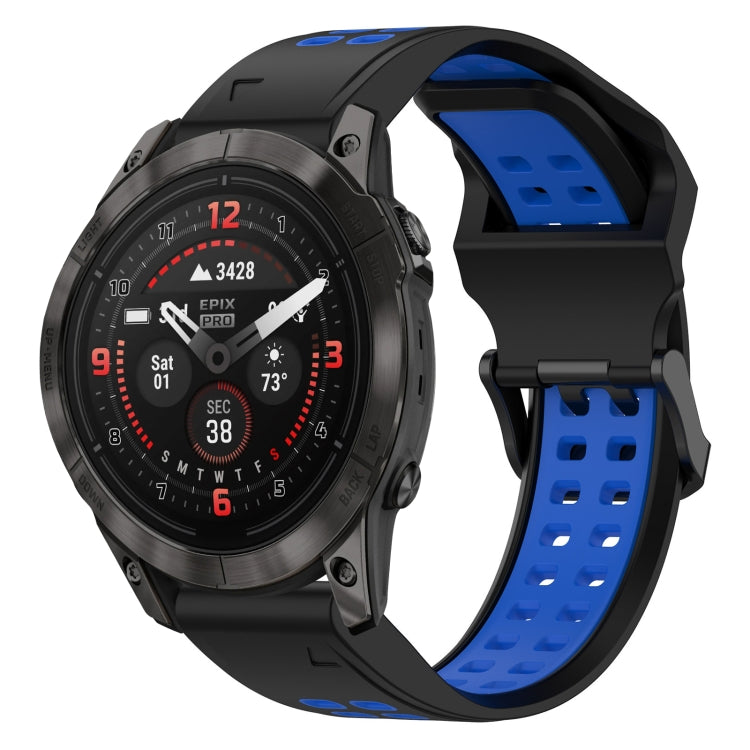 For Garmin Epix Pro 47mm 22mm Two-Color Reverse Buckle Silicone Watch Band(Black+Blue) - Watch Bands by PMC TechLife | Online Shopping South Africa | PMC TechLife
