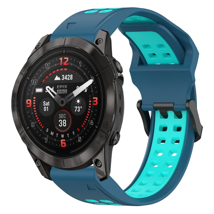 For Garmin Epix Pro 47mm 22mm Two-Color Reverse Buckle Silicone Watch Band(Blue+Teal) - Watch Bands by PMC TechLife | Online Shopping South Africa | PMC TechLife