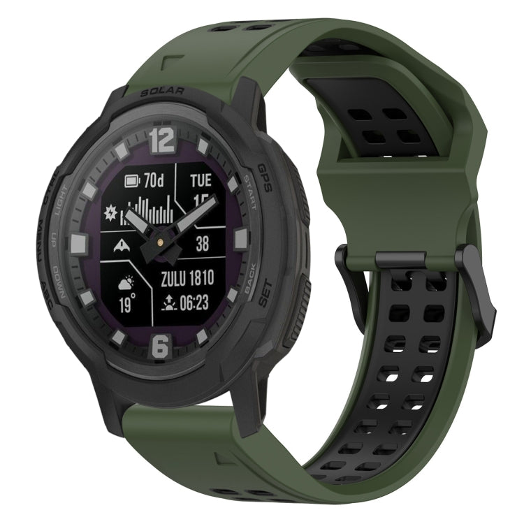 For Garmin Instinct Crossover 22mm Two-Color Reverse Buckle Silicone Watch Band(Army Green+Black) - Watch Bands by PMC TechLife | Online Shopping South Africa | PMC TechLife
