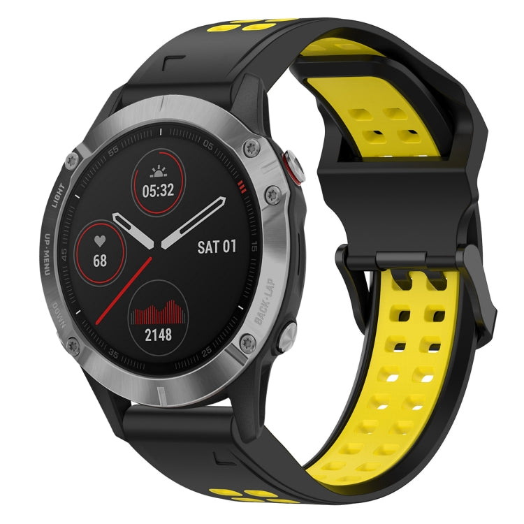For Garmin Fenix 6 22mm Two-Color Reverse Buckle Silicone Watch Band(Black+Yellow) - Watch Bands by PMC TechLife | Online Shopping South Africa | PMC TechLife