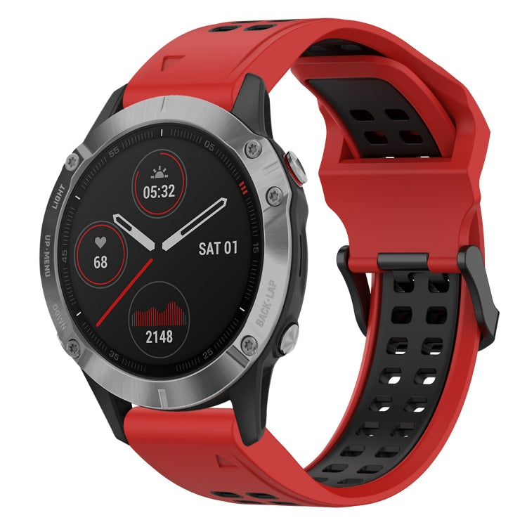 For Garmin Fenix 6 22mm Two-Color Reverse Buckle Silicone Watch Band(Red+Black) - Watch Bands by PMC TechLife | Online Shopping South Africa | PMC TechLife