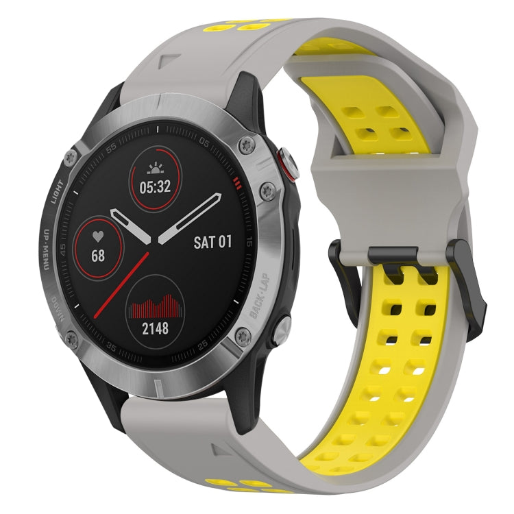 For Garmin Fenix 6 22mm Two-Color Reverse Buckle Silicone Watch Band(Grey+Yellow) - Watch Bands by PMC TechLife | Online Shopping South Africa | PMC TechLife