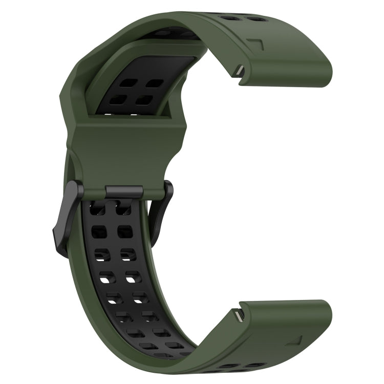 For Garmin Fenix 6 22mm Two-Color Reverse Buckle Silicone Watch Band(Army Green+Black) - Watch Bands by PMC TechLife | Online Shopping South Africa | PMC TechLife