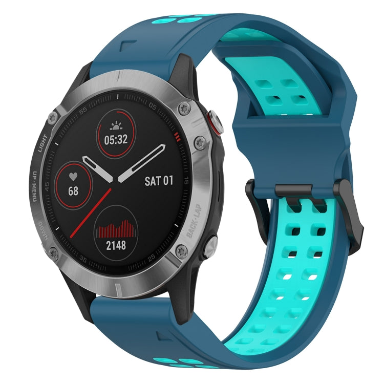 For Garmin Fenix 6 22mm Two-Color Reverse Buckle Silicone Watch Band(Blue+Teal) - Watch Bands by PMC TechLife | Online Shopping South Africa | PMC TechLife