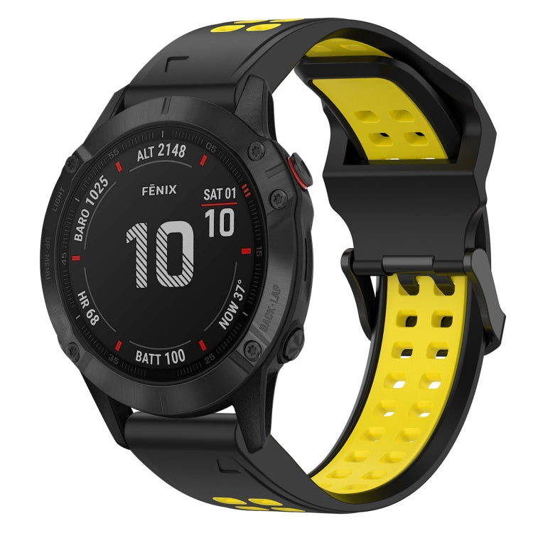 For Garmin Fenix 6 Pro 22mm Two-Color Reverse Buckle Silicone Watch Band(Black+Yellow) - Watch Bands by PMC TechLife | Online Shopping South Africa | PMC TechLife