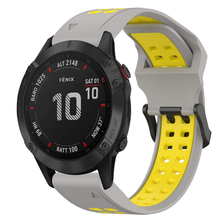 For Garmin Fenix 6 Pro 22mm Two-Color Reverse Buckle Silicone Watch Band(Grey+Yellow) - Watch Bands by PMC TechLife | Online Shopping South Africa | PMC TechLife
