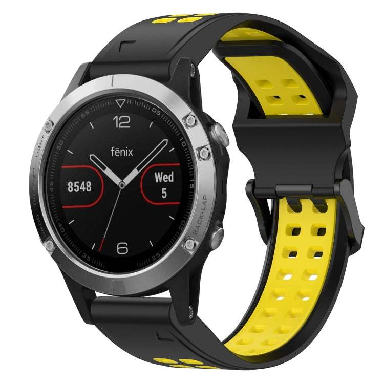 For Garmin Fenix 5 22mm Two-Color Reverse Buckle Silicone Watch Band(Black+Yellow) - Watch Bands by PMC TechLife | Online Shopping South Africa | PMC TechLife