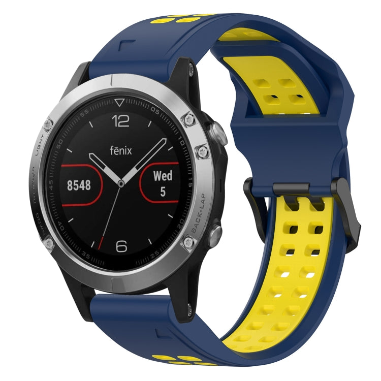 For Garmin Fenix 5 22mm Two-Color Reverse Buckle Silicone Watch Band(Blue+Yellow) - Watch Bands by PMC TechLife | Online Shopping South Africa | PMC TechLife