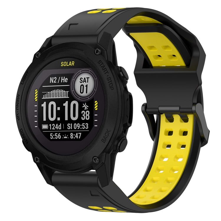 For Garmin Descent G1 22mm Two-Color Reverse Buckle Silicone Watch Band(Black+Yellow) - Watch Bands by PMC TechLife | Online Shopping South Africa | PMC TechLife