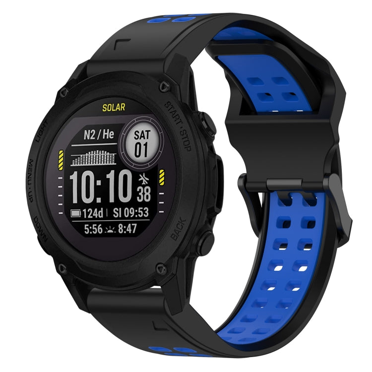 For Garmin Descent G1 22mm Two-Color Reverse Buckle Silicone Watch Band(Black+Blue) - Watch Bands by PMC TechLife | Online Shopping South Africa | PMC TechLife