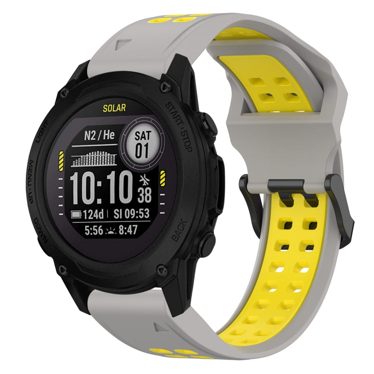 For Garmin Descent G1 22mm Two-Color Reverse Buckle Silicone Watch Band(Grey+Yellow) - Watch Bands by PMC TechLife | Online Shopping South Africa | PMC TechLife