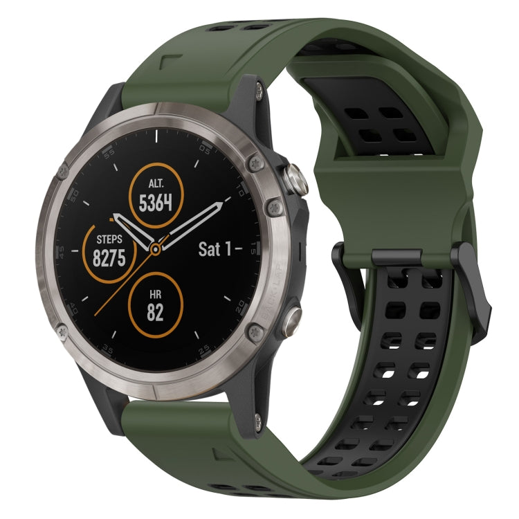 For Garmin Fenix 5 Plus 22mm Two-Color Reverse Buckle Silicone Watch Band(Army Green+Black) - Watch Bands by PMC TechLife | Online Shopping South Africa | PMC TechLife