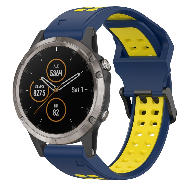 For Garmin Fenix 5 Plus 22mm Two-Color Reverse Buckle Silicone Watch Band(Blue+Yellow) - Watch Bands by PMC TechLife | Online Shopping South Africa | PMC TechLife