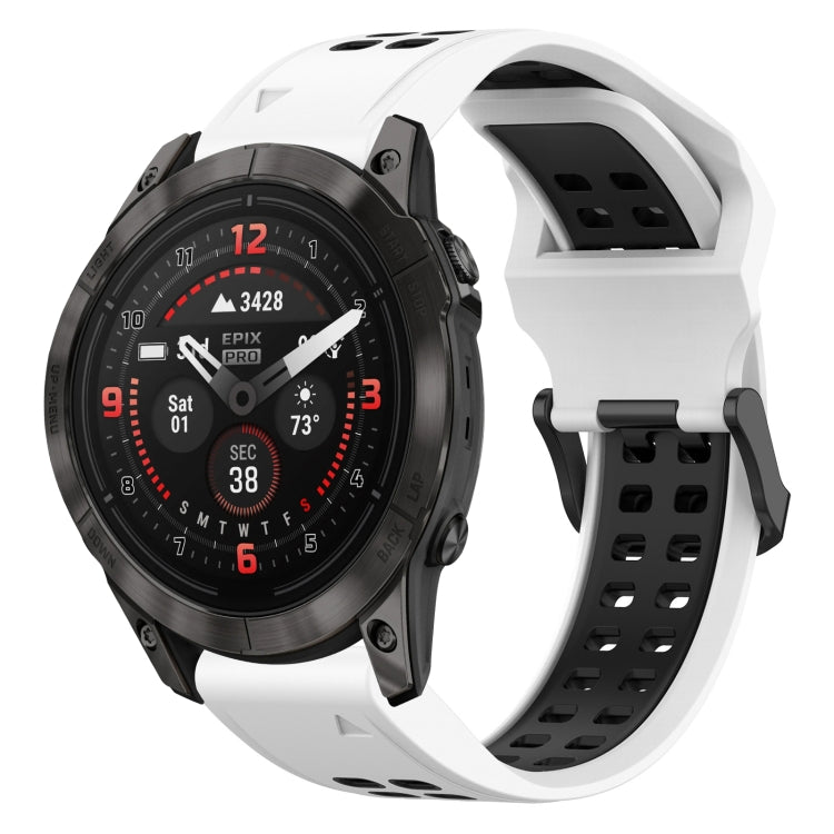 For Garmin Epix Pro 51mm 26mm Two-Color Reverse Buckle Silicone Watch Band(White+Black) - Watch Bands by PMC TechLife | Online Shopping South Africa | PMC TechLife