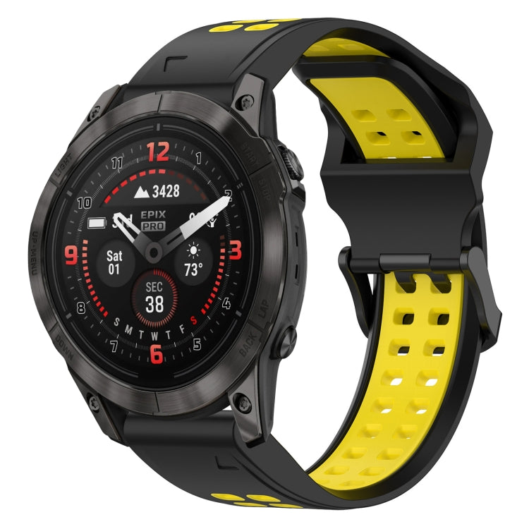 For Garmin Epix Pro 51mm 26mm Two-Color Reverse Buckle Silicone Watch Band(Black+Yellow) - Watch Bands by PMC TechLife | Online Shopping South Africa | PMC TechLife