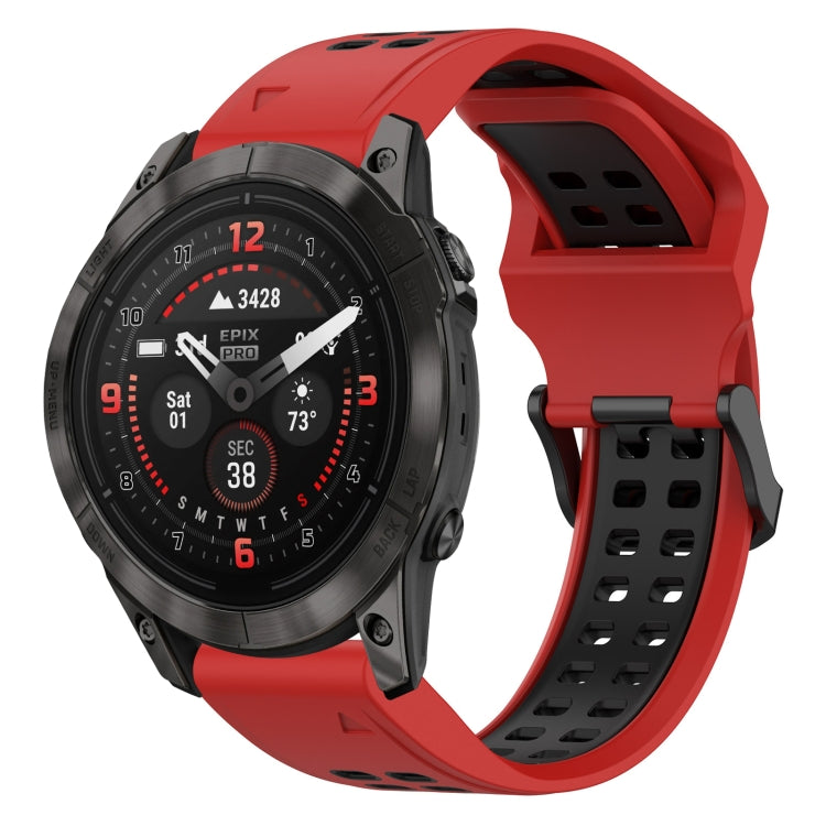 For Garmin Epix Pro 51mm 26mm Two-Color Reverse Buckle Silicone Watch Band(Red+Black) - Watch Bands by PMC TechLife | Online Shopping South Africa | PMC TechLife