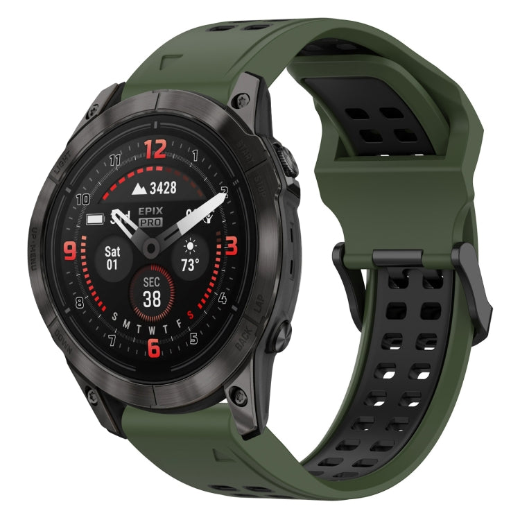 For Garmin Epix Pro 51mm 26mm Two-Color Reverse Buckle Silicone Watch Band(Army Green+Black) - Watch Bands by PMC TechLife | Online Shopping South Africa | PMC TechLife