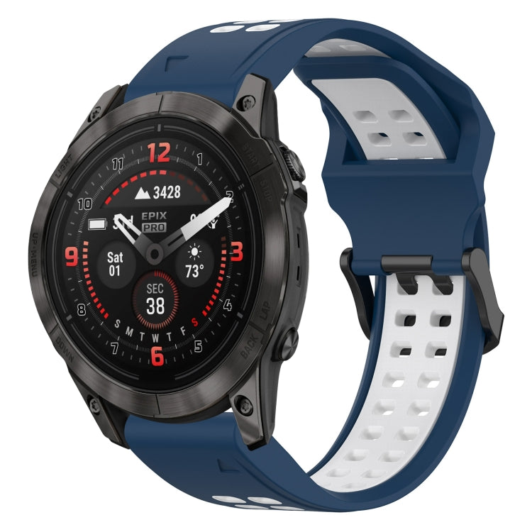 For Garmin Epix Pro 51mm 26mm Two-Color Reverse Buckle Silicone Watch Band(Blue+White) - Watch Bands by PMC TechLife | Online Shopping South Africa | PMC TechLife