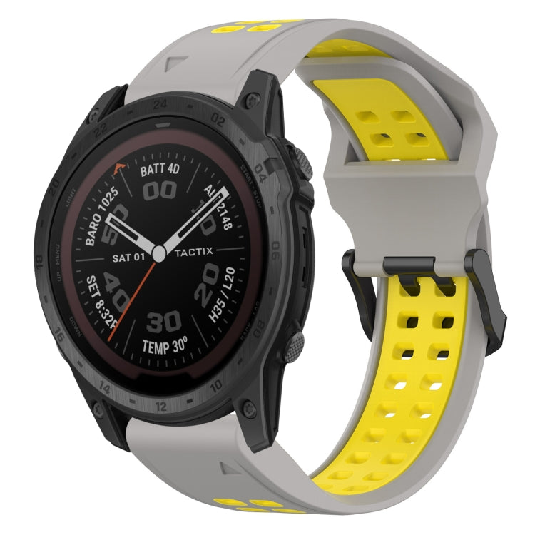 For Garmin Tactix 7 Pro 26mm Two-Color Reverse Buckle Silicone Watch Band(Grey+Yellow) - Watch Bands by PMC TechLife | Online Shopping South Africa | PMC TechLife