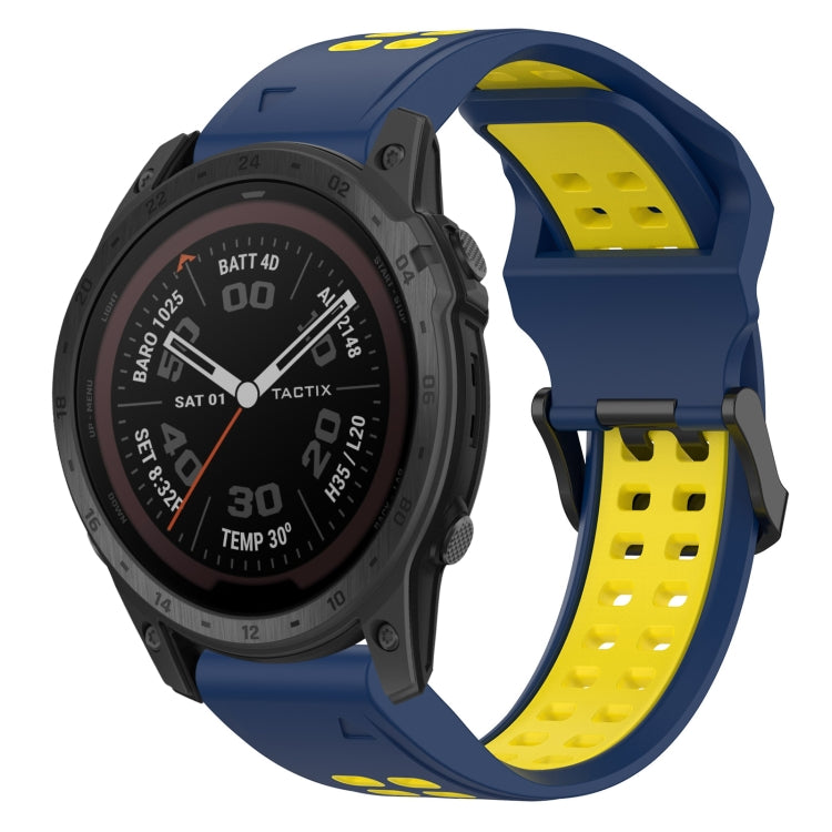 For Garmin Tactix 7 Pro 26mm Two-Color Reverse Buckle Silicone Watch Band(Blue+Yellow) - Watch Bands by PMC TechLife | Online Shopping South Africa | PMC TechLife