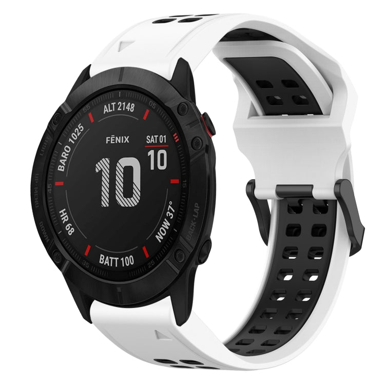 For Garmin Fenix 6X 26mm Two-Color Reverse Buckle Silicone Watch Band(White+Black) - Watch Bands by PMC TechLife | Online Shopping South Africa | PMC TechLife