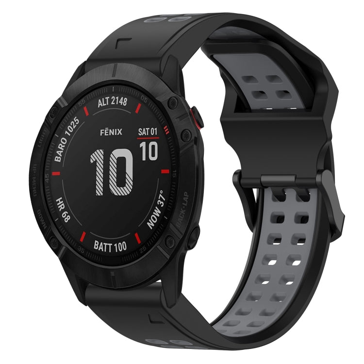 For Garmin Fenix 6X 26mm Two-Color Reverse Buckle Silicone Watch Band(Black+Grey) - Watch Bands by PMC TechLife | Online Shopping South Africa | PMC TechLife