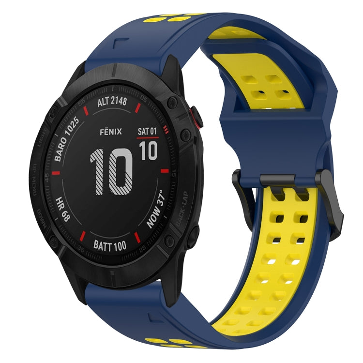For Garmin Fenix 6X 26mm Two-Color Reverse Buckle Silicone Watch Band(Blue+Yellow) - Watch Bands by PMC TechLife | Online Shopping South Africa | PMC TechLife