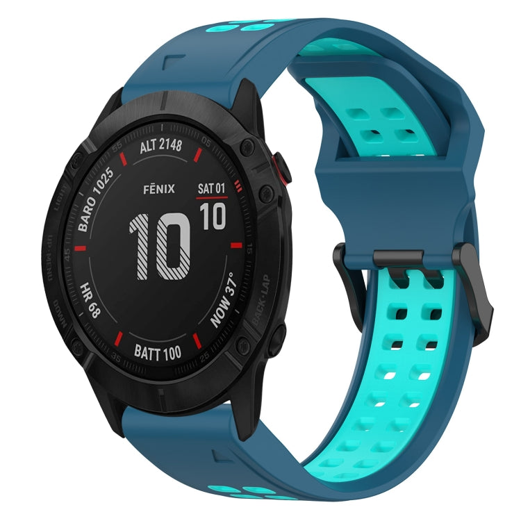For Garmin Fenix 6X 26mm Two-Color Reverse Buckle Silicone Watch Band(Blue+Teal) - Watch Bands by PMC TechLife | Online Shopping South Africa | PMC TechLife