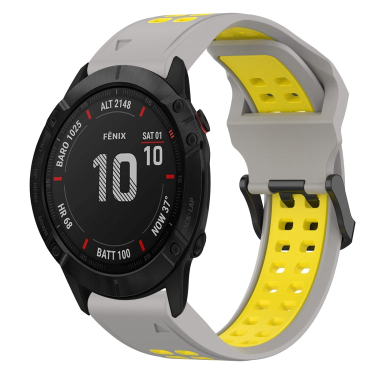 For Garmin Fenix 6X Pro 26mm Two-Color Reverse Buckle Silicone Watch Band(Grey+Yellow) - Watch Bands by PMC TechLife | Online Shopping South Africa | PMC TechLife