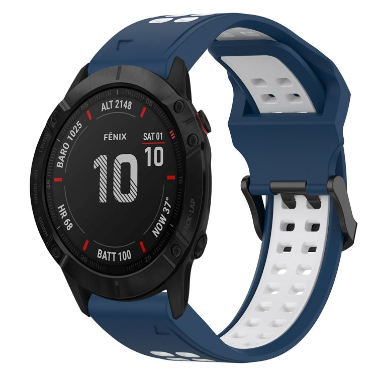 For Garmin Fenix 6X Pro 26mm Two-Color Reverse Buckle Silicone Watch Band(Blue+White) - Watch Bands by PMC TechLife | Online Shopping South Africa | PMC TechLife
