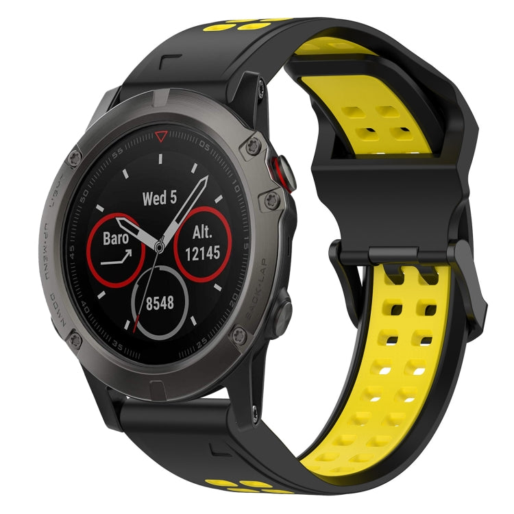 For Garmin Fenix 5X 26mm Two-Color Reverse Buckle Silicone Watch Band(Black+Yellow) - Watch Bands by PMC TechLife | Online Shopping South Africa | PMC TechLife