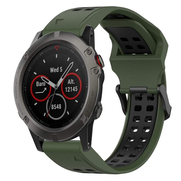 For Garmin Fenix 5X 26mm Two-Color Reverse Buckle Silicone Watch Band(Army Green+Black) - Watch Bands by PMC TechLife | Online Shopping South Africa | PMC TechLife