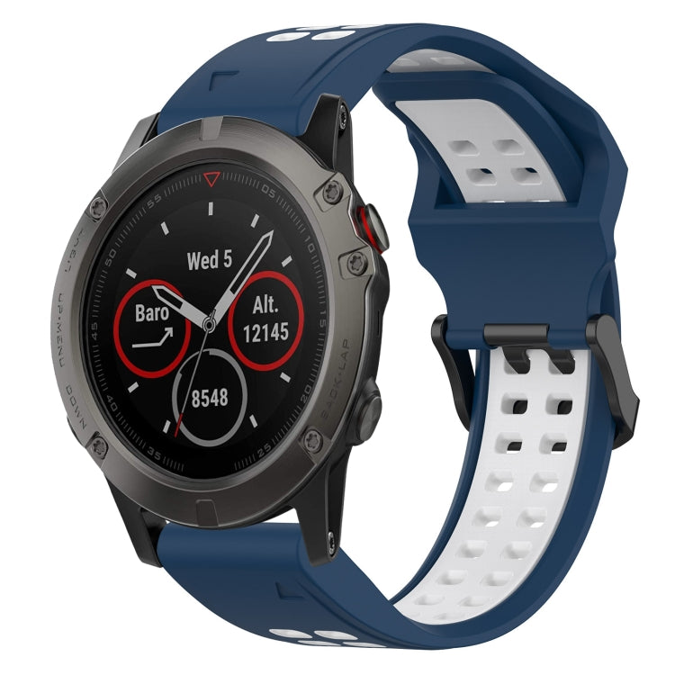 For Garmin Fenix 5X 26mm Two-Color Reverse Buckle Silicone Watch Band(Blue+White) - Watch Bands by PMC TechLife | Online Shopping South Africa | PMC TechLife