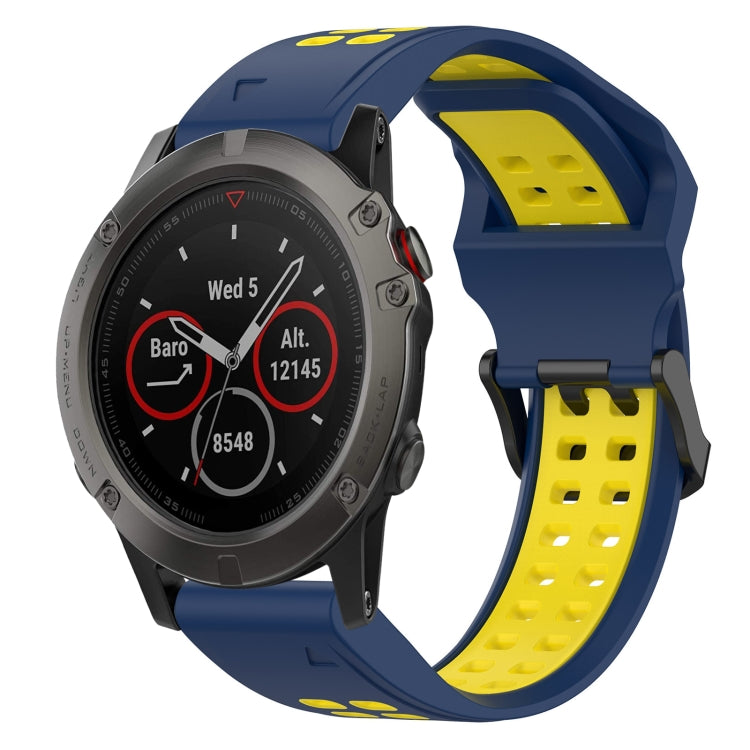 For Garmin Fenix 5X 26mm Two-Color Reverse Buckle Silicone Watch Band(Blue+Yellow) - Watch Bands by PMC TechLife | Online Shopping South Africa | PMC TechLife