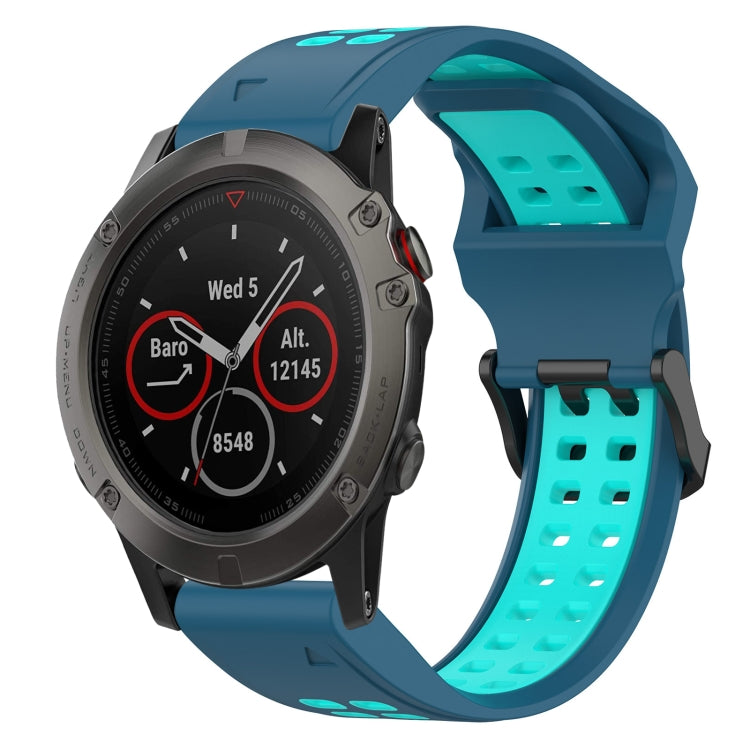 For Garmin Fenix 5X 26mm Two-Color Reverse Buckle Silicone Watch Band(Blue+Teal) - Watch Bands by PMC TechLife | Online Shopping South Africa | PMC TechLife
