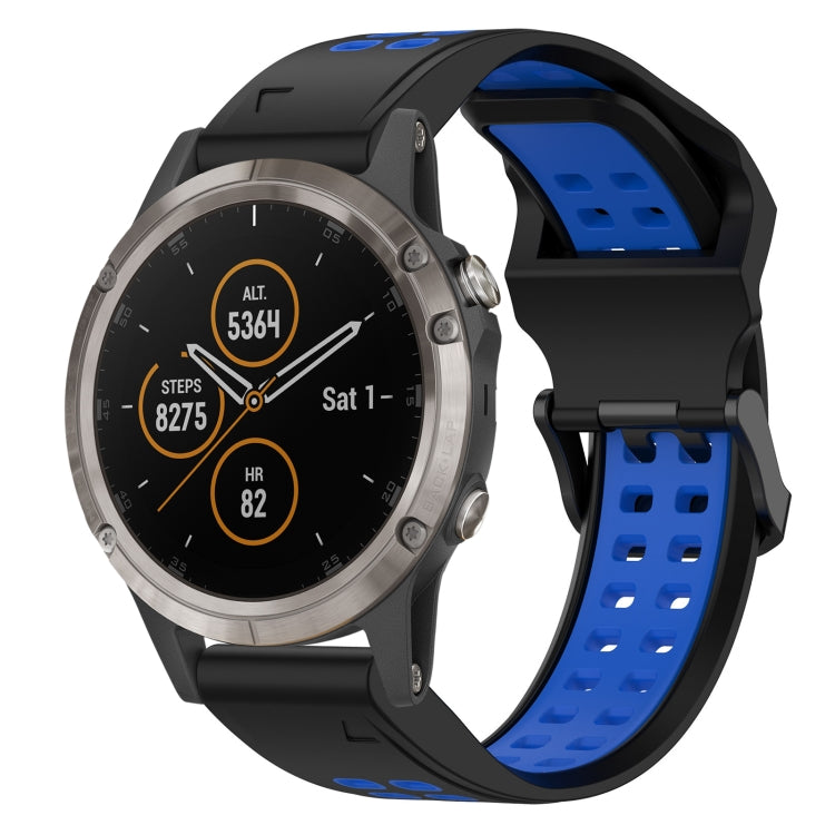For Garmin Fenix 5X Plus 26mm Two-Color Reverse Buckle Silicone Watch Band(Black+Blue) - Watch Bands by PMC TechLife | Online Shopping South Africa | PMC TechLife